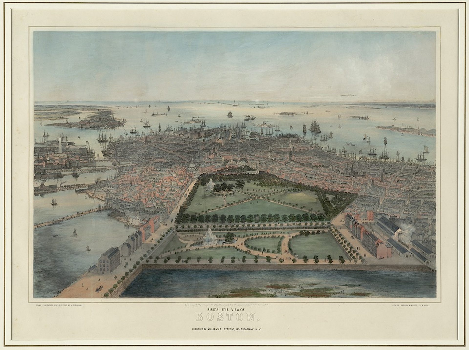 Birds Eye View of Boston, 1850, John Bachmann
